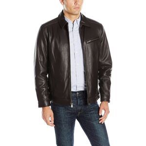 New! BOSTON HARBOUR Men's Genuine Leather Jacket Zip-front Brown Jacket Size XL